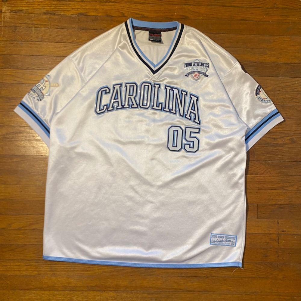 Vintage FUBU Athletics Carolina 05 Jersey White Blue‎ XXL Limited Edition